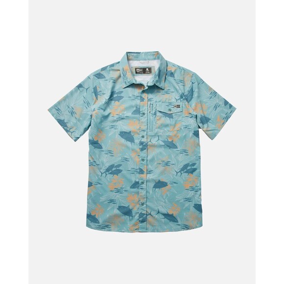 Salty Crew Men's Feeding Frenzy Ocean S/S Tech Woven Button-Up Size L MSRP $72 - Picture 1 of 4